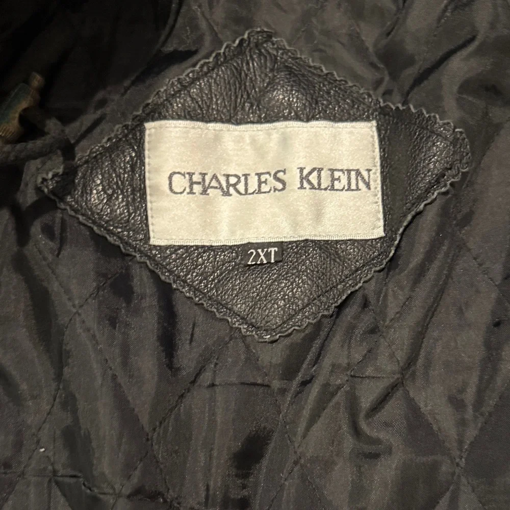 VINTAGE Men's Black Leather Hooded Charles Klein Jacket (2XT)